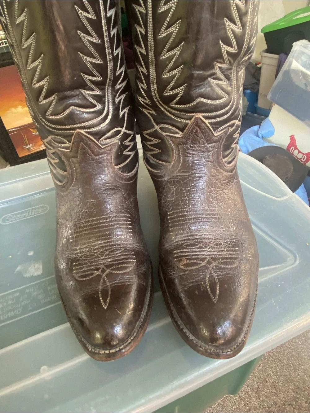 Men's Tony Lama 6218 Buckaroo Caribou Leather Brown Tall Western Cowboy USA 8.5D